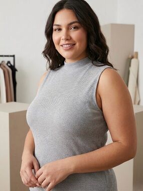 Forever 21+ Grey Ribbed Mock Neck Sleeveless Top - Size 3X NWOT